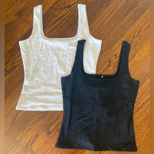 Two Boden scoop neck/back tanks, Sz 8, black and white